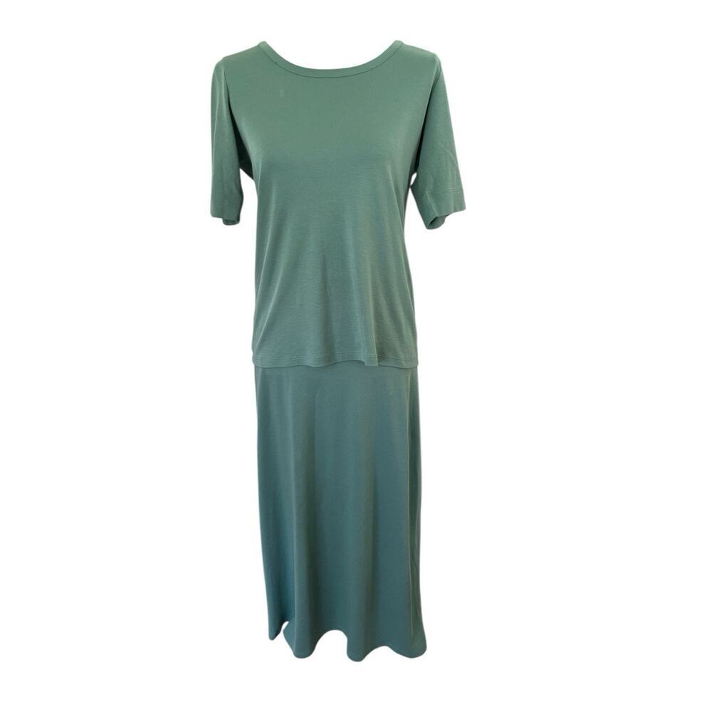 Peruvian Connection 100% Pima Cotton Shirt Skirt Set Women’s Sz M Sage Green